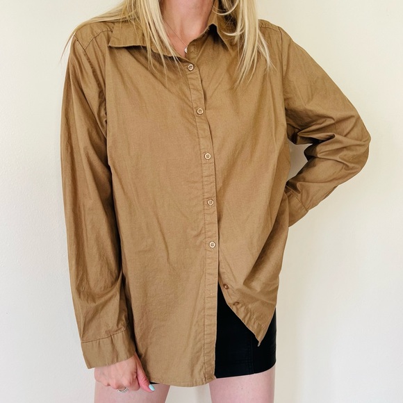Roaman’s poplin tan 100% cotton button down shirt - Picture 2 of 7